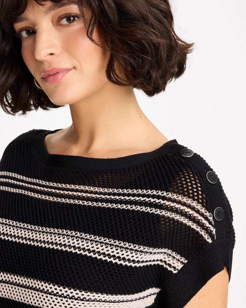 Striped Mesh Stitch Pullover Sweater | Chico's